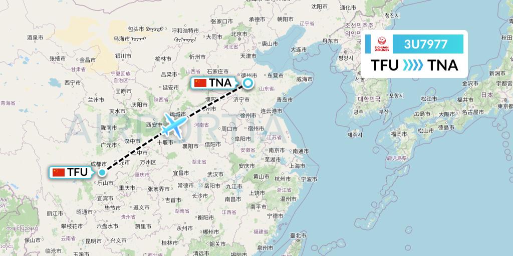 3U7977 Sichuan Airlines Flight Map: Chengdu to Jinan