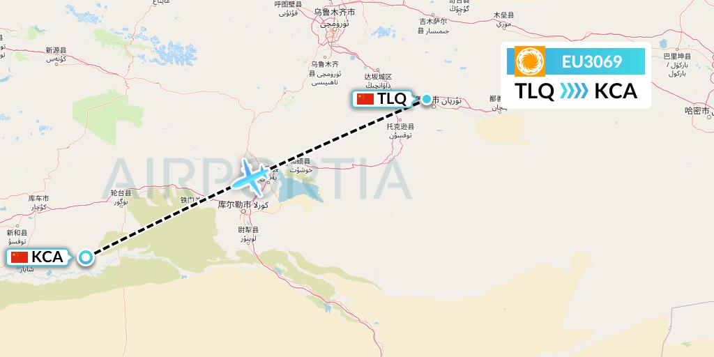 EU3069 Chengdu Airlines Flight Map: Turpan to Kuqa