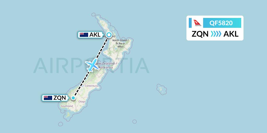 QF5820 Qantas Flight Map: Queenstown to Auckland