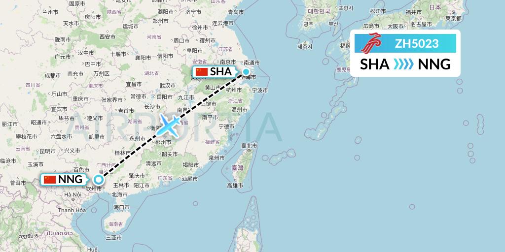 ZH5023 Shenzhen Airlines Flight Map: Shanghai to Nanning