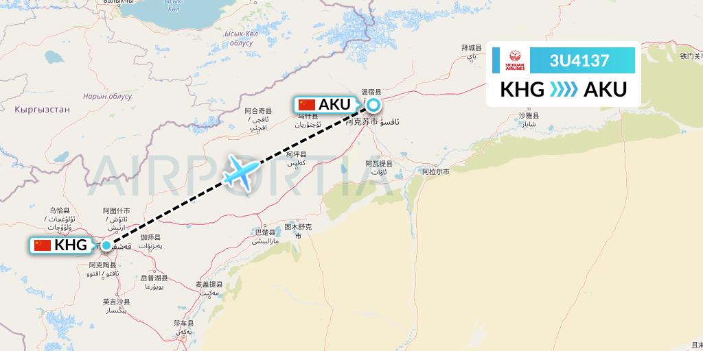 3U4137 Sichuan Airlines Flight Map: Kashgar to Aksu