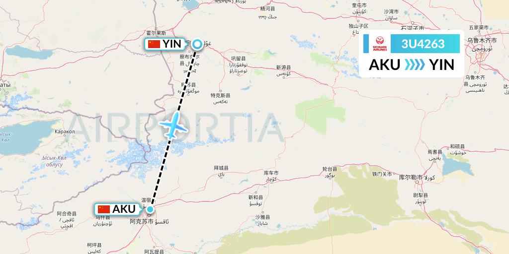 3U4263 Sichuan Airlines Flight Map: Aksu to Yining