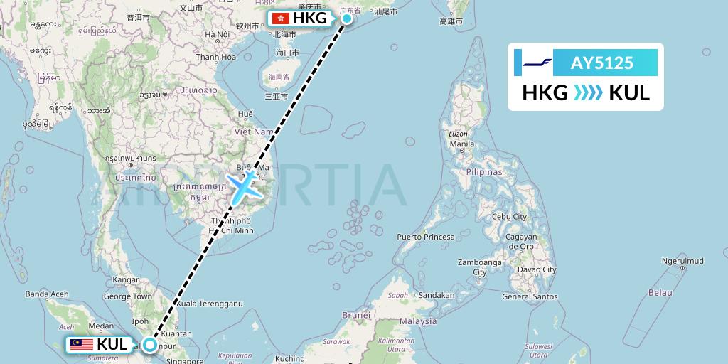 AY5125 Finnair Flight Map: Hong Kong to Kuala Lumpur