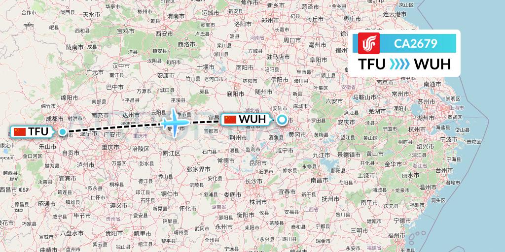 CA2679 Air China Flight Map: Chengdu to Wuhan