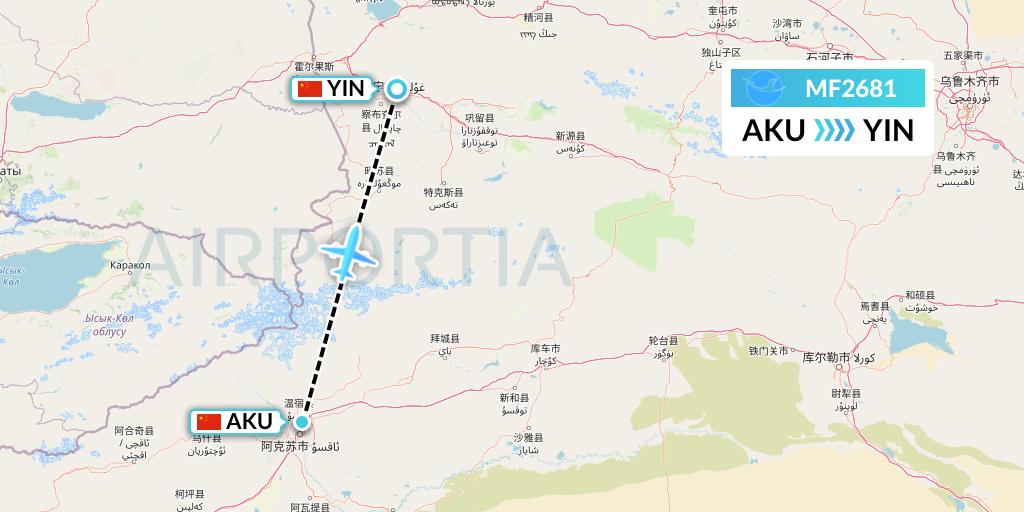 MF2681 Xiamen Airlines Flight Map: Aksu to Yining