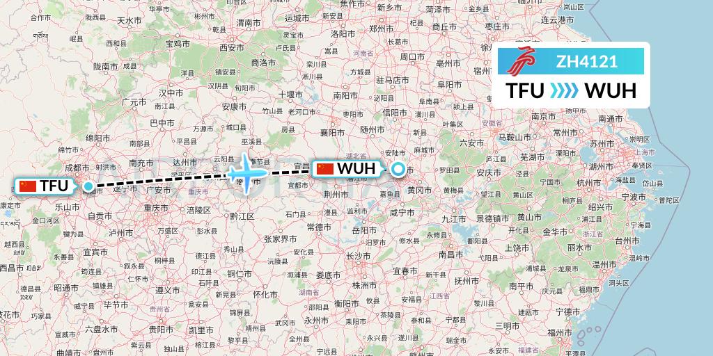 ZH4121 Shenzhen Airlines Flight Map: Chengdu to Wuhan