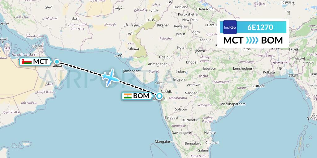 6E1270 IndiGo Airlines Flight Map: Muscat to Mumbai