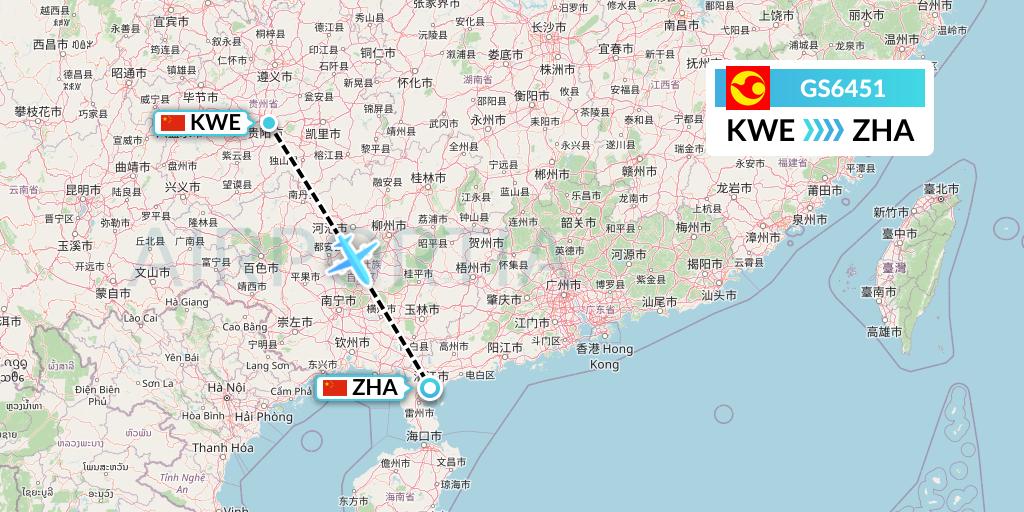 GS6451 Tianjin Airlines Flight Map: Guiyang to Zhanjiang