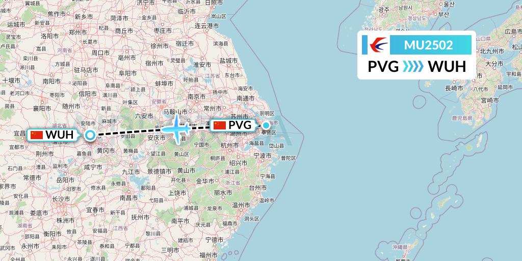 MU2502 China Eastern Airlines Flight Map: Shanghai to Wuhan