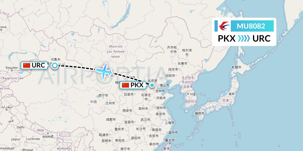 MU8082 China Eastern Airlines Flight Map: Beijing to Urumqi