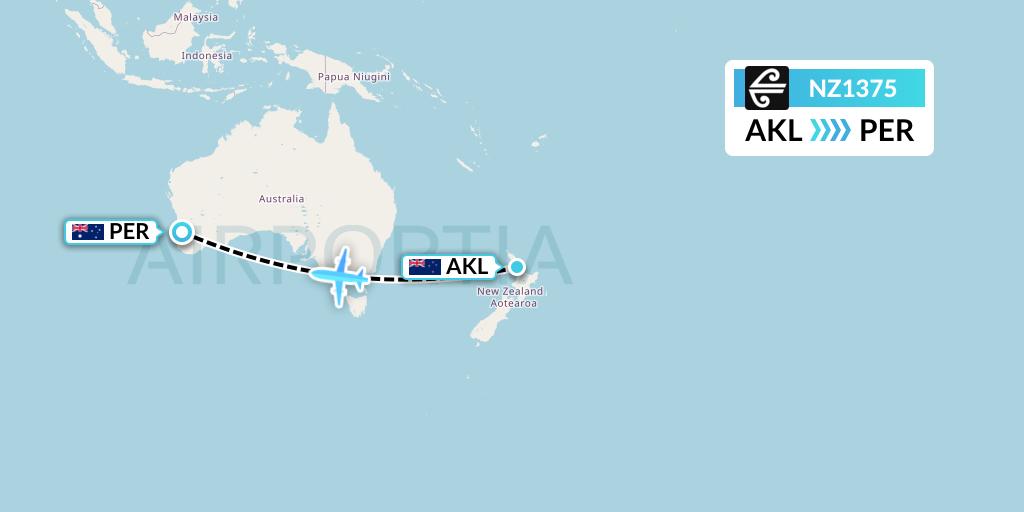 NZ1375 Air New Zealand Flight Map: Auckland to Perth