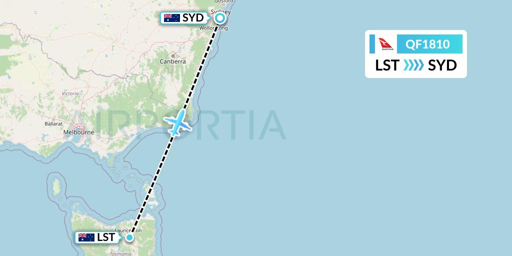 QF1810 Qantas Flight Map: Launceston to Sydney
