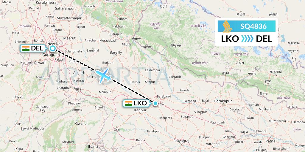 SQ4836 Singapore Airlines Flight Map: Lucknow to Delhi