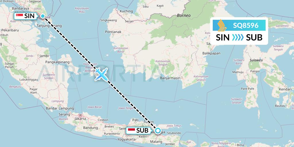 SQ8596 Singapore Airlines Flight Map: Singapore to Surabaya