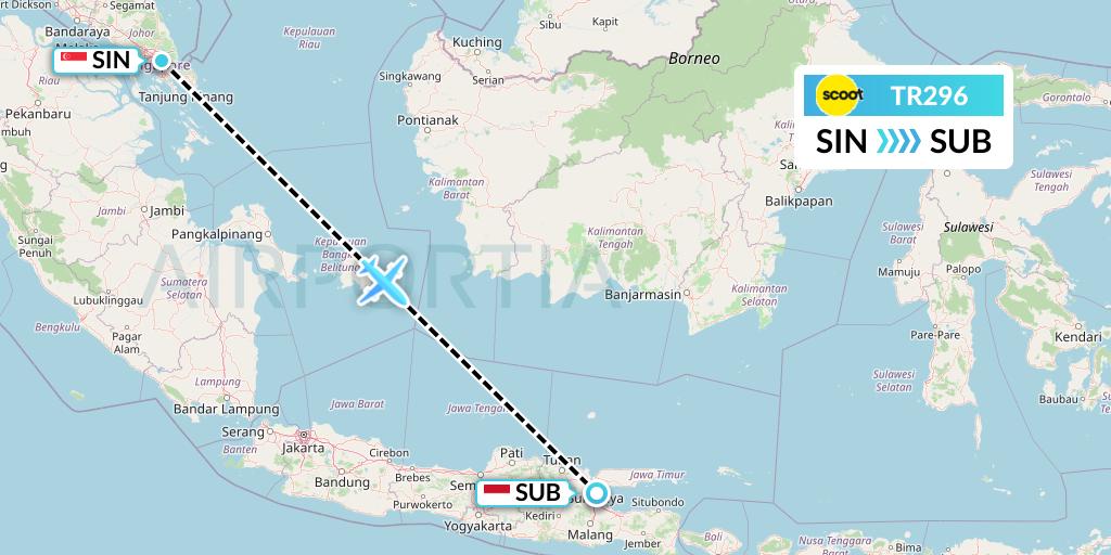 TR296 Tigerair Flight Map: Singapore to Surabaya