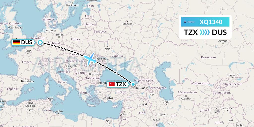 XQ1340 SunExpress Flight Map: Trabzon to Dusseldorf