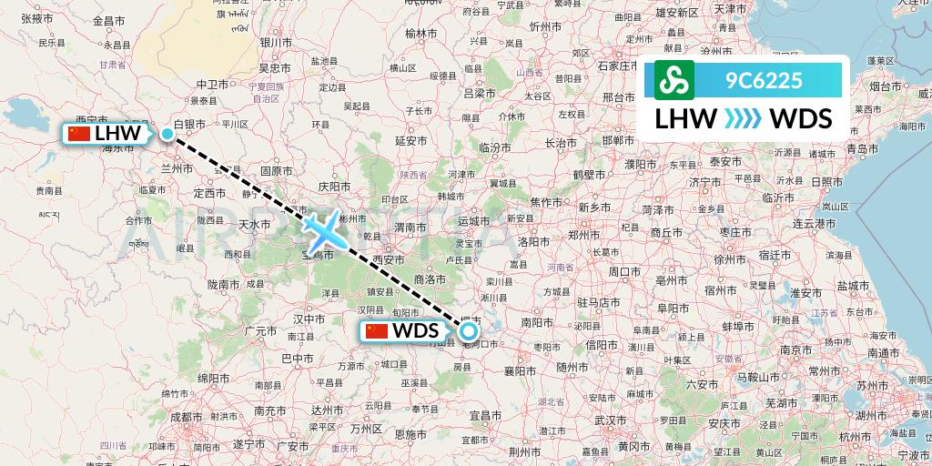 9C6225 Spring Airlines Flight Map: Lanzhou to Shiyan