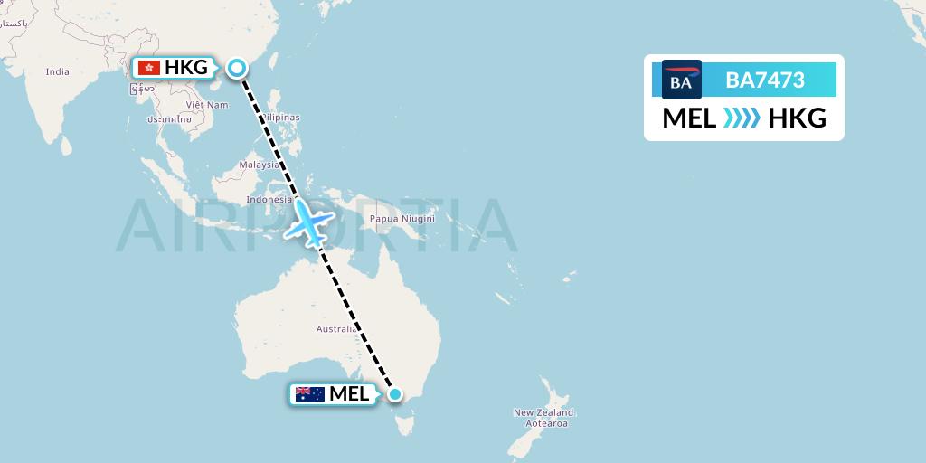 BA7473 British Airways Flight Map: Melbourne to Hong Kong