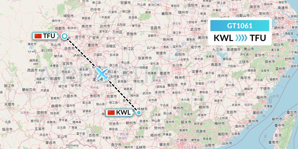 GT1061 Air Guilin Flight Map: Guilin to Chengdu