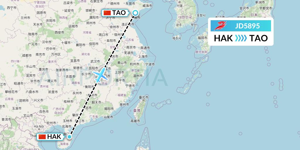 JD5895 Capital Airlines Flight Map: Haikou to Qingdao
