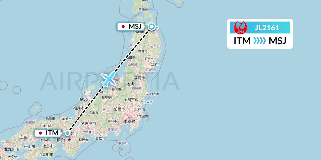 JL2161 Japan Airlines Flight Map: Osaka to Misawa