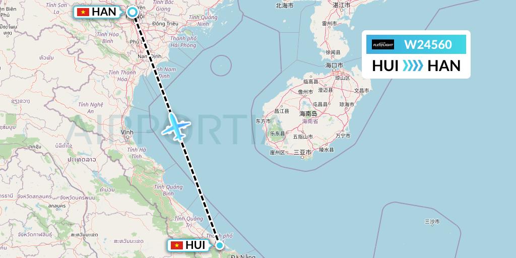 W24560 Flex Flight Flight Map: Hue to Hanoi