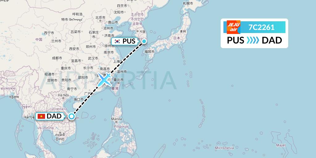 7C2261 Jeju Air Flight Map: Busan to Da Nang