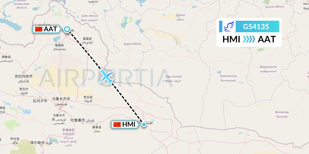 G54135 China Express Airlines Flight Map: Hami City to Altay