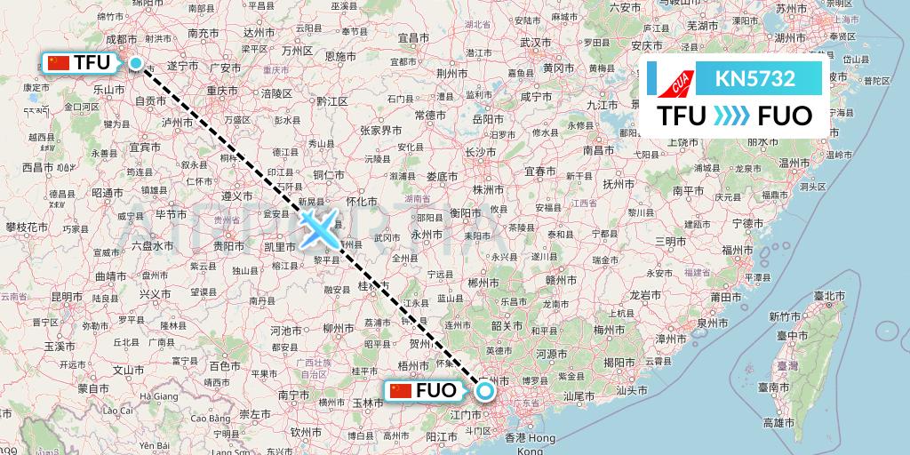 KN5732 China United Airlines Flight Map: Chengdu to Foshan