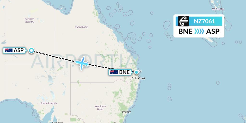 NZ7061 Air New Zealand Flight Map: Brisbane to Alice Springs