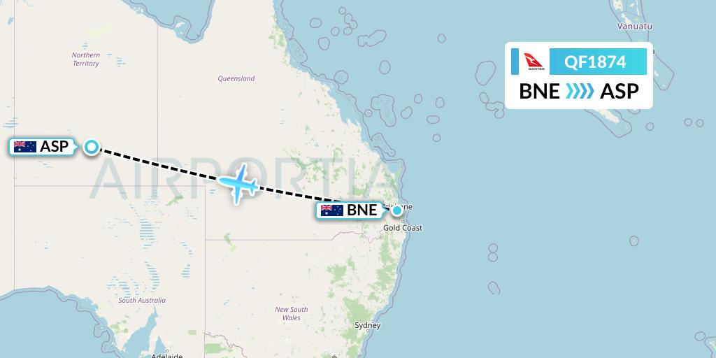 QF1874 Qantas Flight Map: Brisbane to Alice Springs