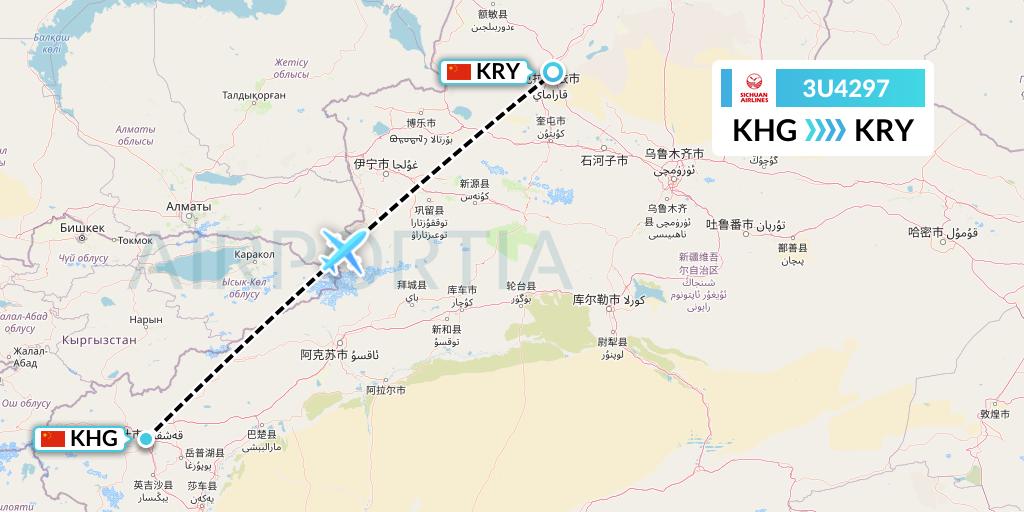3U4297 Sichuan Airlines Flight Map: Kashgar to Karamay