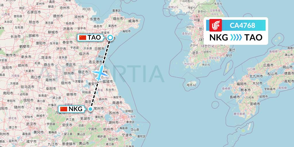 CA4768 Air China Flight Map: Nanjing to Qingdao