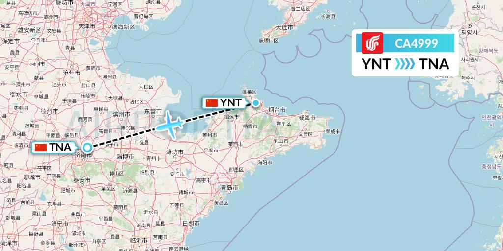 CA4999 Air China Flight Map: Yantai to Jinan