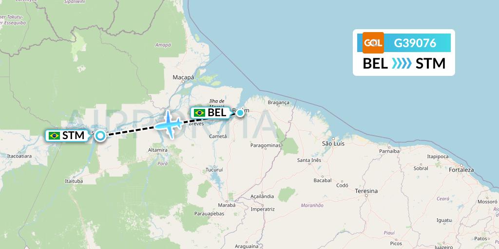 G39076 GOL Transportes Aeros Flight Map: Belem to Santarem