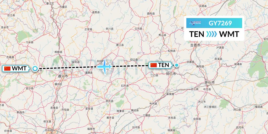 GY7269 Colorful GuiZhou Airlines Flight Map: Tongren to Zunyi