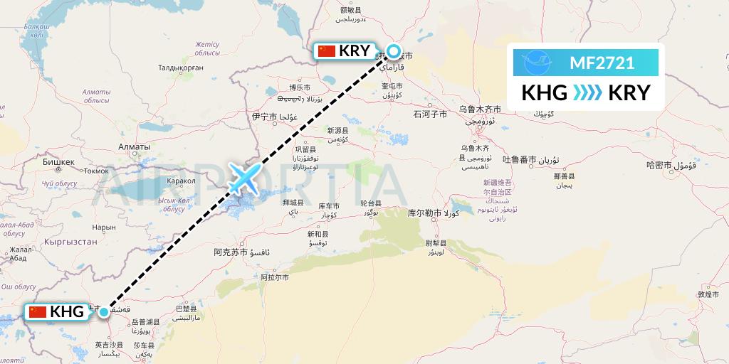 MF2721 Xiamen Airlines Flight Map: Kashgar to Karamay