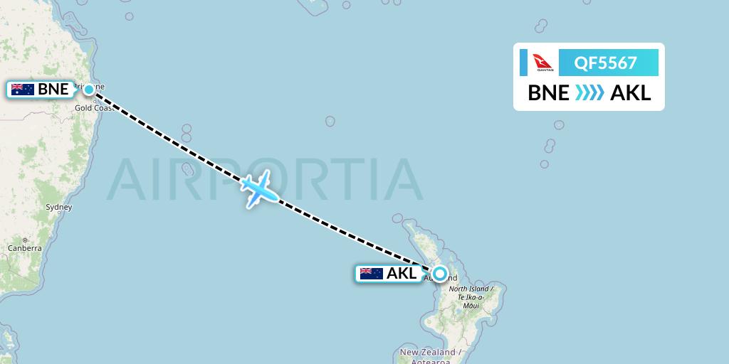 QF5567 Qantas Flight Map: Brisbane to Auckland