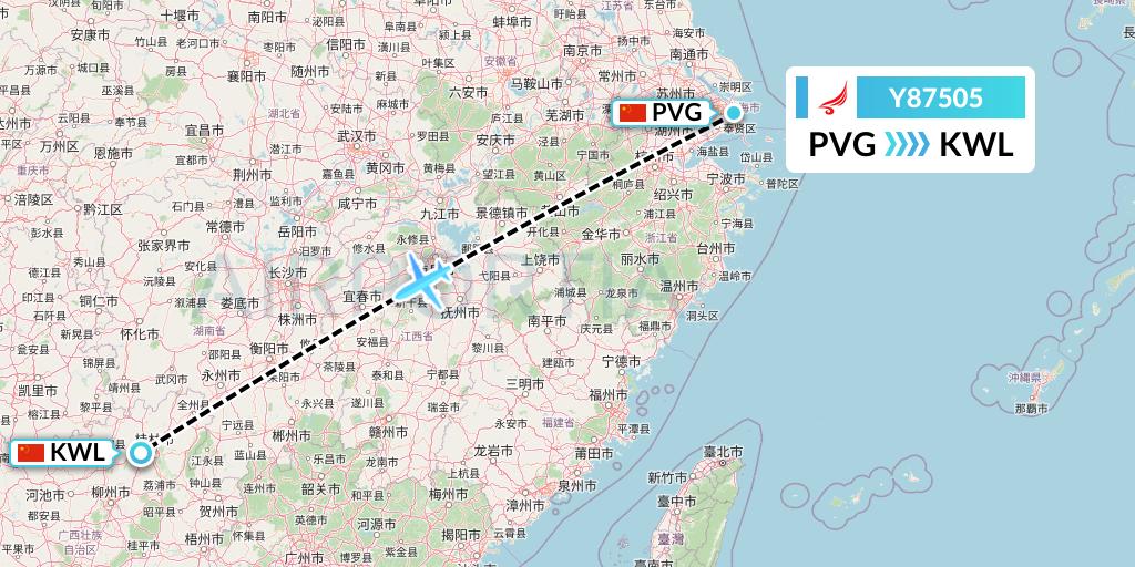 Y87505 Yangtze River Express Flight Map: Shanghai to Guilin