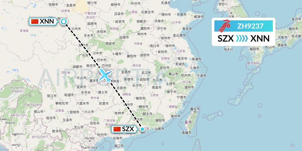 ZH9237 Shenzhen Airlines Flight Map: Shenzhen to Xining