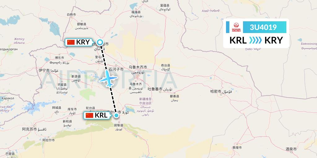 3U4019 Sichuan Airlines Flight Map: Korla to Karamay