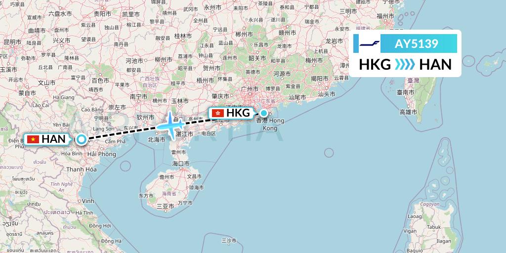 AY5139 Finnair Flight Map: Hong Kong to Hanoi