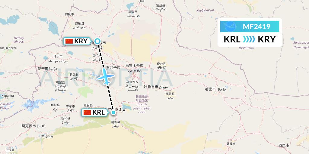 MF2419 Xiamen Airlines Flight Map: Korla to Karamay