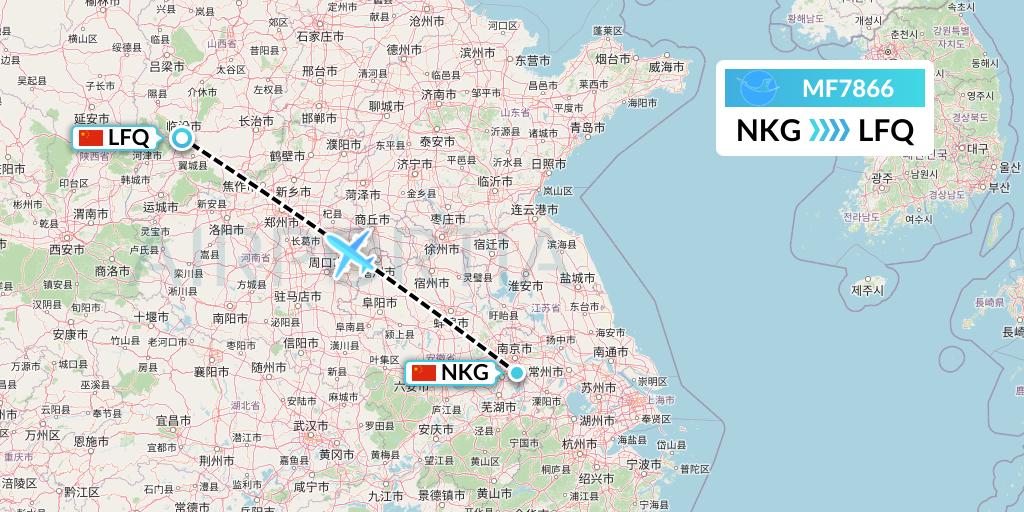 MF7866 Xiamen Airlines Flight Map: Nanjing to Yulin