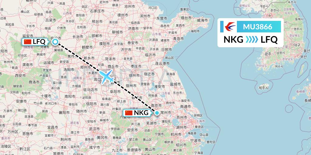 MU3866 China Eastern Airlines Flight Map: Nanjing to Yulin