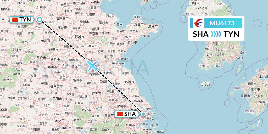 MU6173 China Eastern Airlines Flight Map: Shanghai to Taiyuan