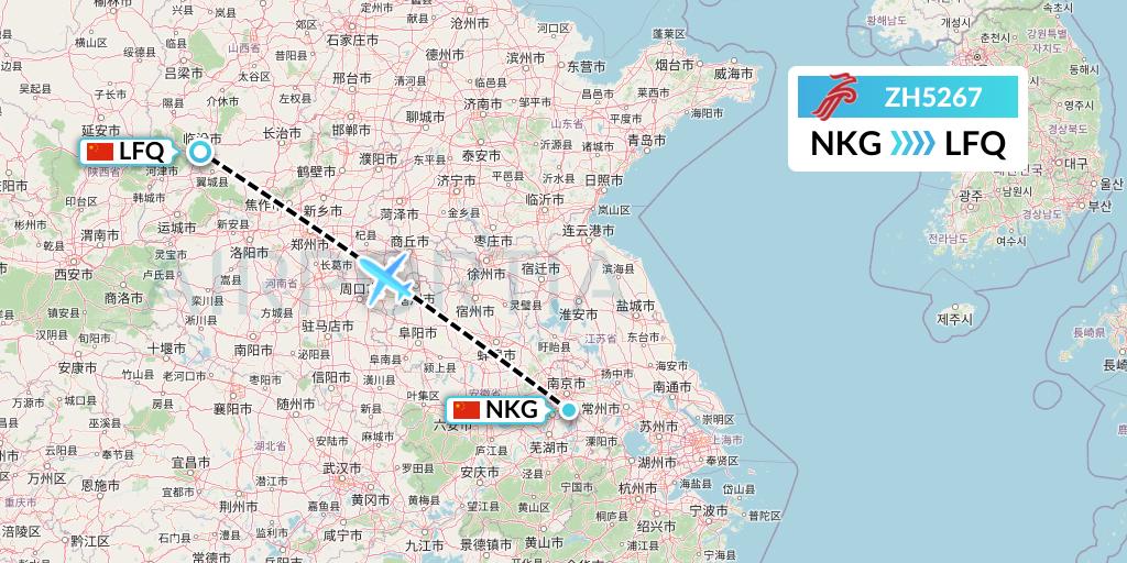ZH5267 Shenzhen Airlines Flight Map: Nanjing to Yulin