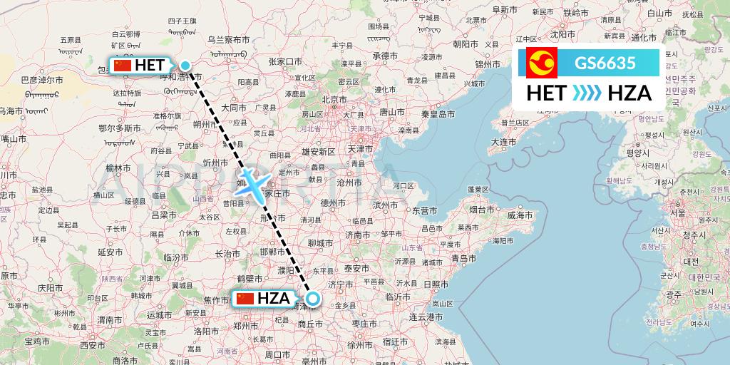 GS6635 Tianjin Airlines Flight Map: Hohhot to Jinan