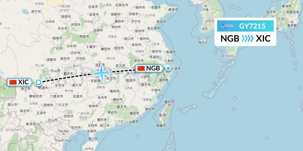 GY7215 Colorful GuiZhou Airlines Flight Map: Ningbo to Xichang