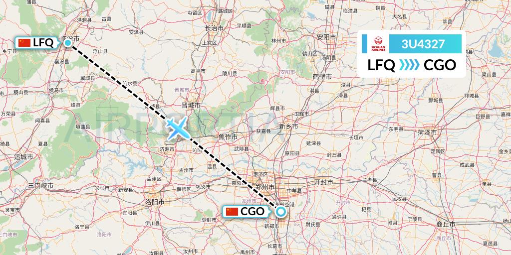 3U4327 Sichuan Airlines Flight Map: Yulin to Zhengzhou